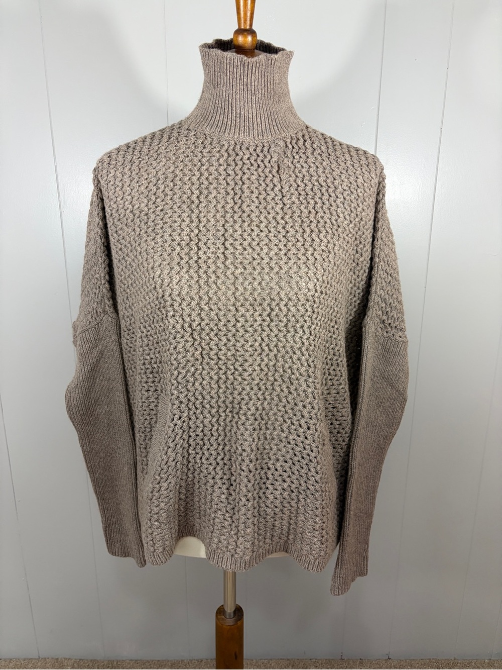 LOFT Turtleneck Knit Poncho Sweater in Taupe